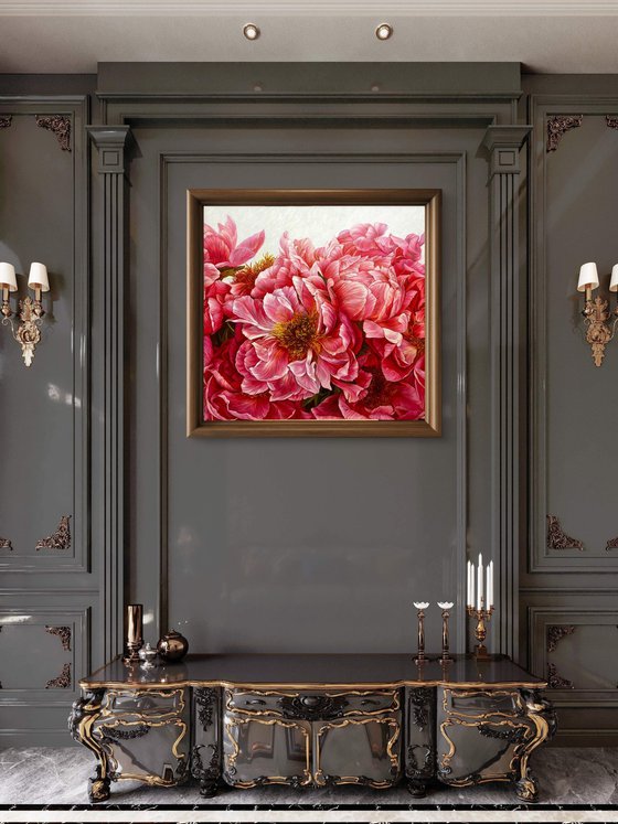 Composition of red peonies