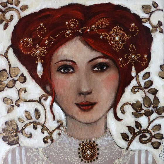 Victoria 30x30cm  Romantic red head woman