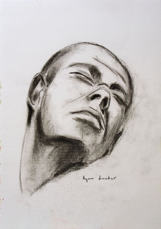 Study of a Mans Face 12x16 charcoal on paper