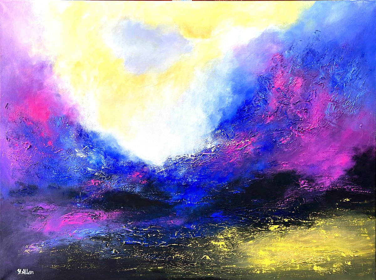 Impressionistic Abstract Acrylic Painting By Yulia Allan, 34 X 24", Sunset Over The Beach, Original Artwork