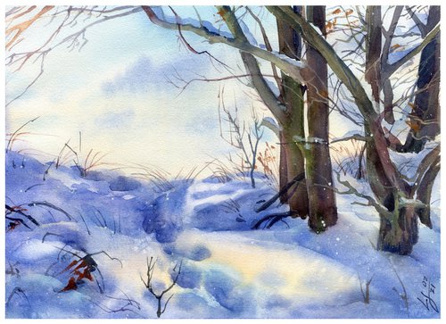 Snowy hillock. Winter evening by SVITLANA LAGUTINA