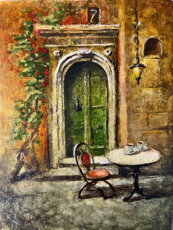 Old World Door – A Quiet Italian Café Corner