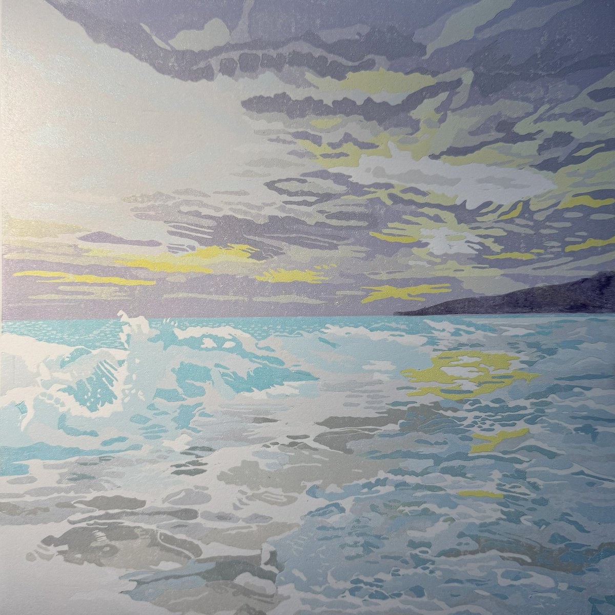 Impressionistic Landscape Linocut By Joanne Spencer, 12 X 12, Cloudscape, Original Artwork