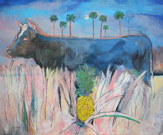 Landscape with cow and pineapple