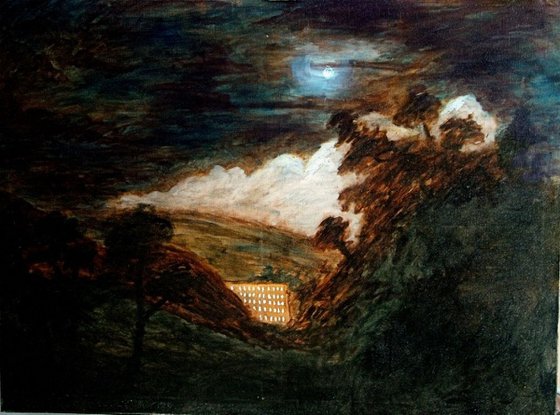 Cotten Mills by Moonlight (Oil on canvas 40x30 inch)
