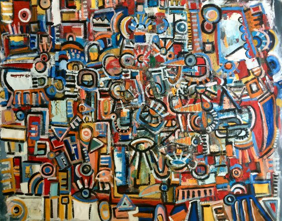 The passage of the birds. Large abstract painting.