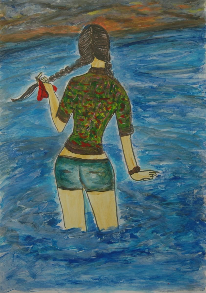 Girl In The Water By Cb., 15 X 22, Artwork For Sale On Artfinder