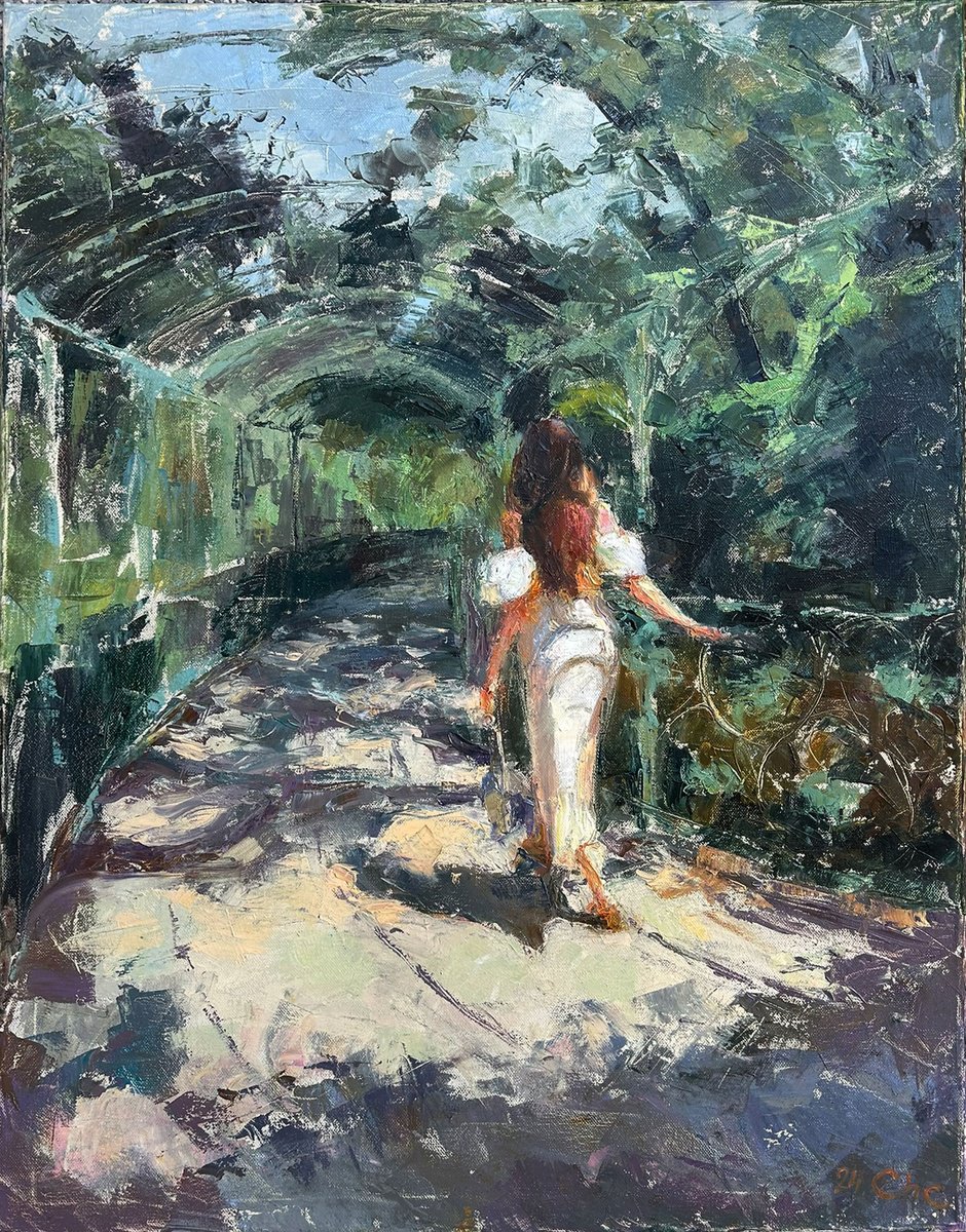 Impressionistic Portrait Oil Painting By Liudmyla Chemodanova, 23 X 30", Summer Brings Joy, Original Artwork