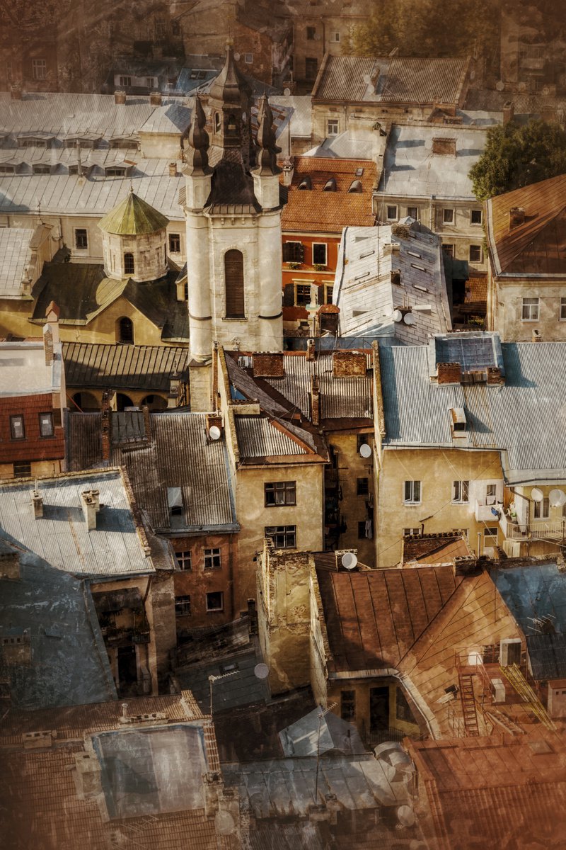 Photorealistic Cityscapes Photograph By Vlad Durniev, 24 X 35", Rooftop Symphony, Original Artwork
