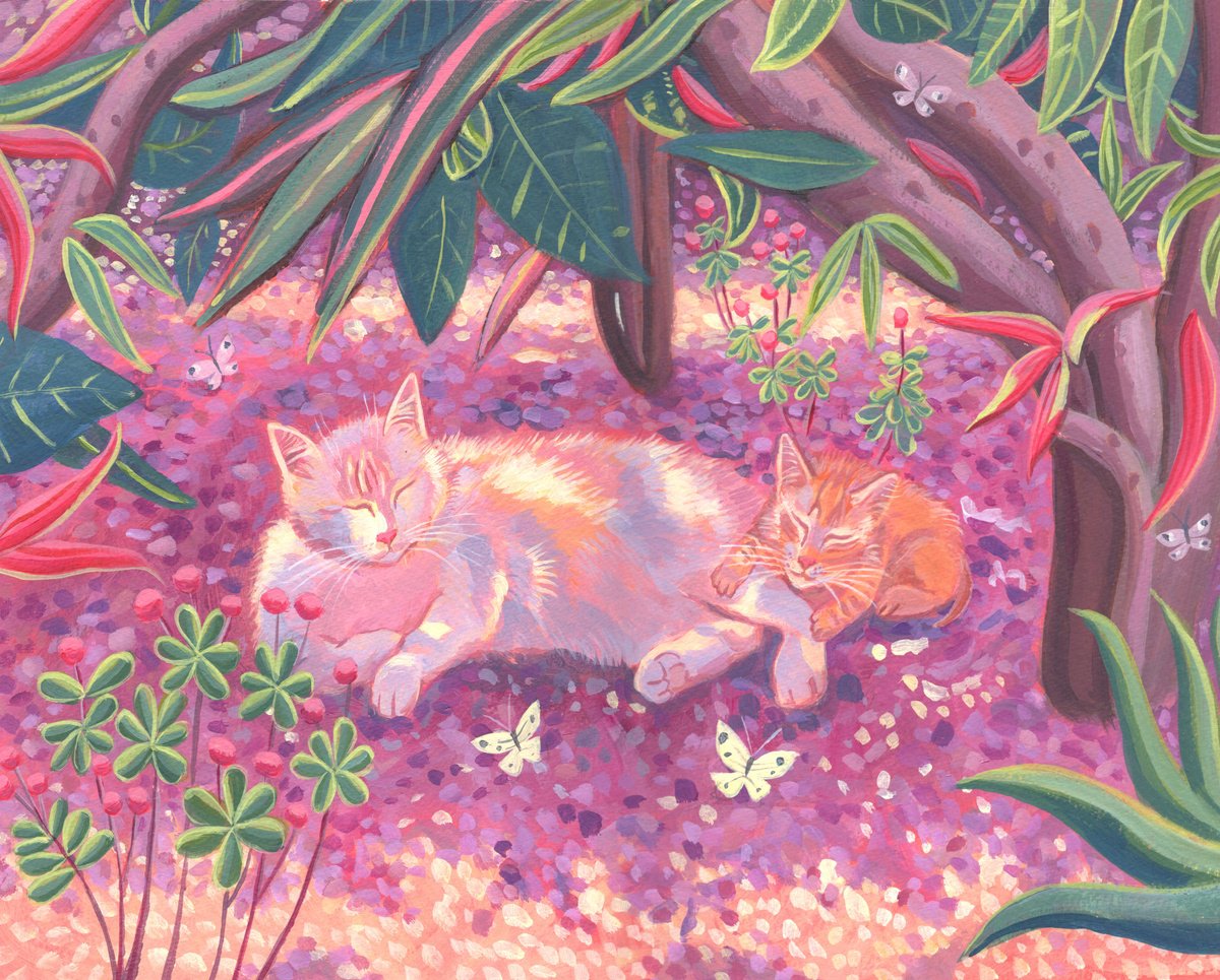 Illustrative Animal Acrylic Painting By Mary Stubberfield, 15 X 11", Keeping Cool, Original Artwork