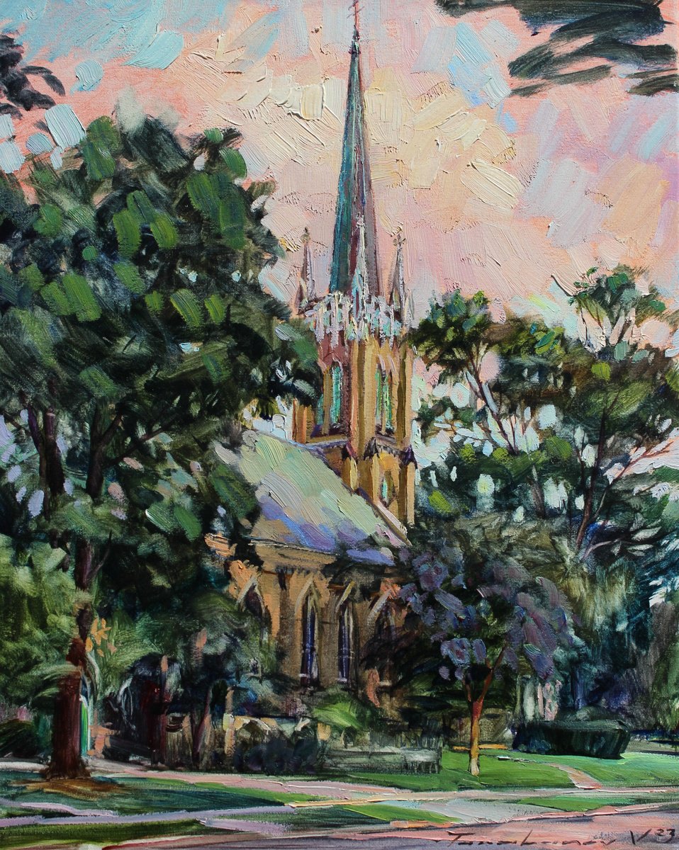 Impressionistic Cityscapes Oil Painting By Volodymyr Tarabanov, 16 X 20", July Evening. Church, Original Artwork