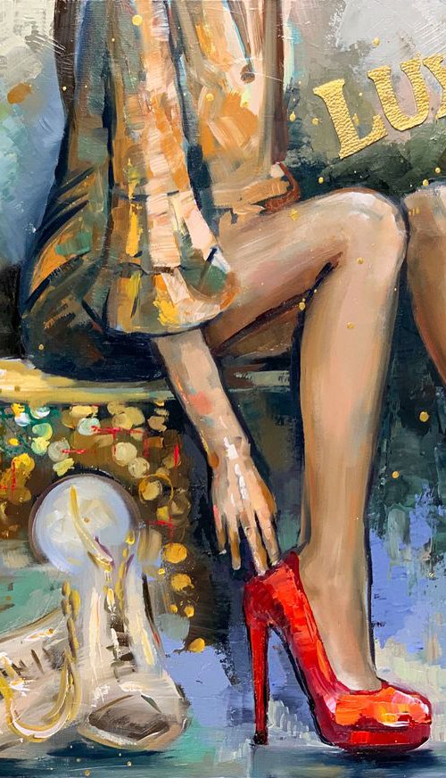 Red Shoes - Oil Figurative Original Painting by Sandra Zekk