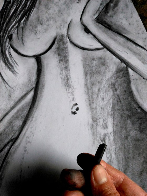 Woman Nude original charcoal art