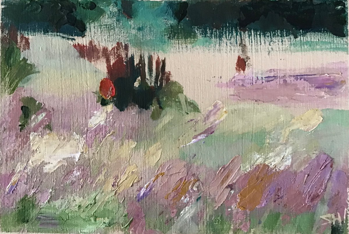 Impressionistic Landscape Oil Painting By Sandra Haney, 11 X 9", Summer Grassland 2, Original Artwork