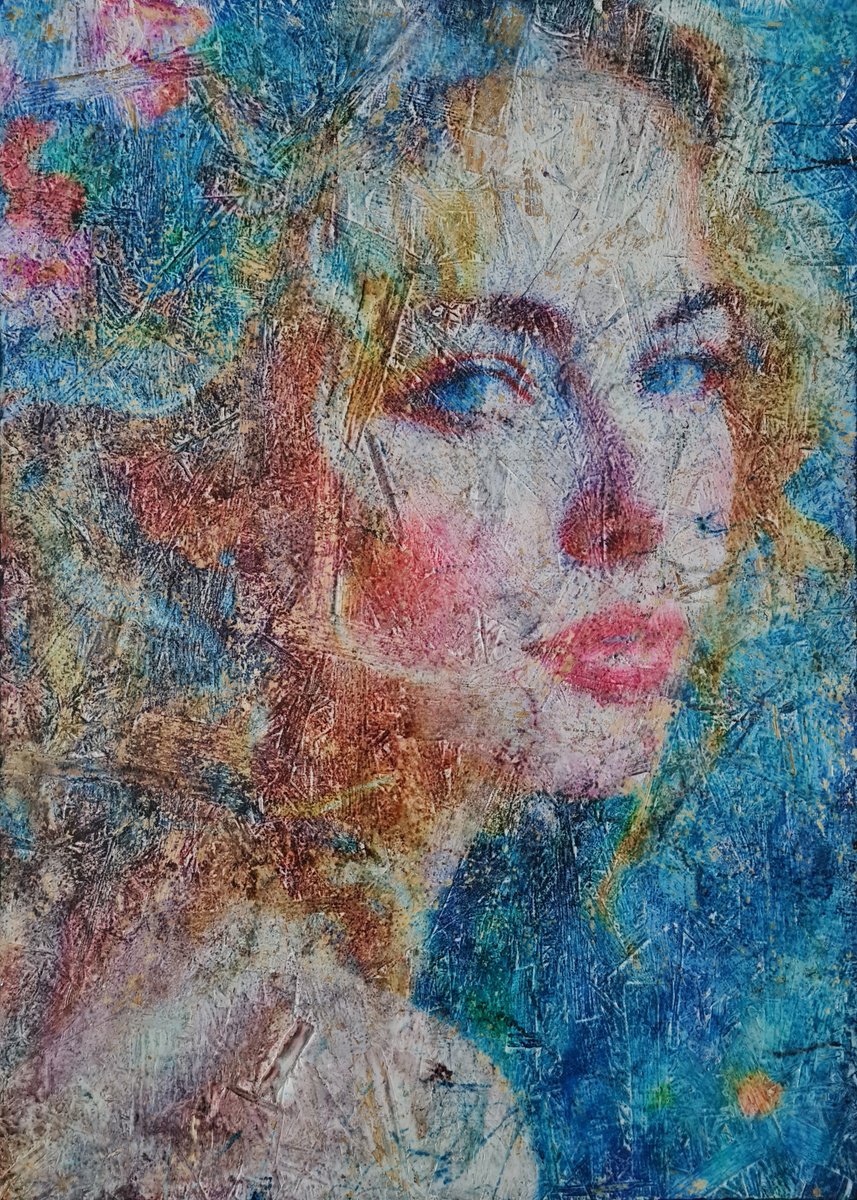 Abstract Portrait Acrylic Painting By Alessio Mazzarulli, 20 X 28, Reach Out To Me (N.702), Original Artwork