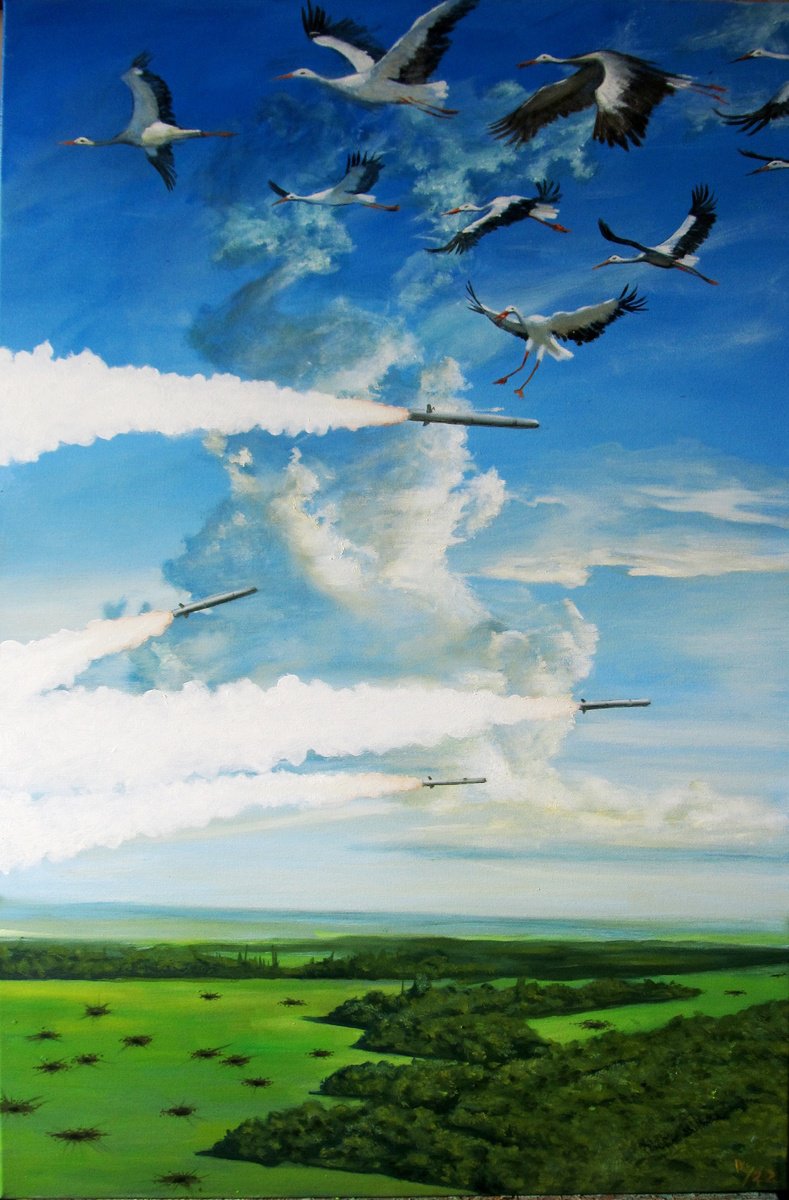 Illustrative Animal Oil Painting By Serhiy Roy, 24 X 35", Ukrainian Sky 2022, Original Artwork