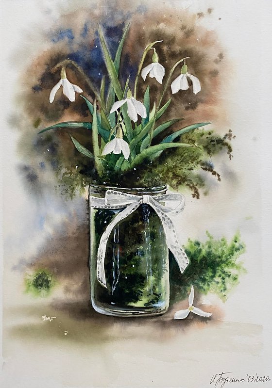 Snowdrops, original watercolour painting