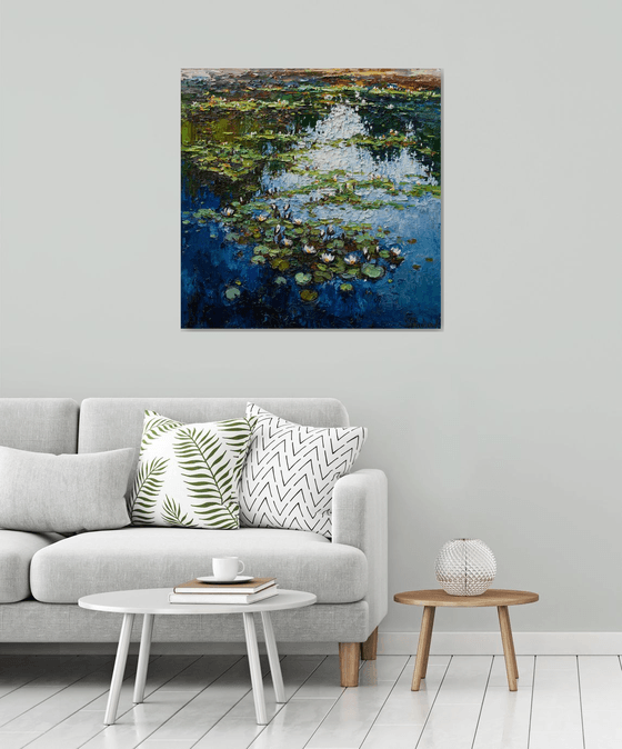 White Water Lilies - Impasto Original Oil painting