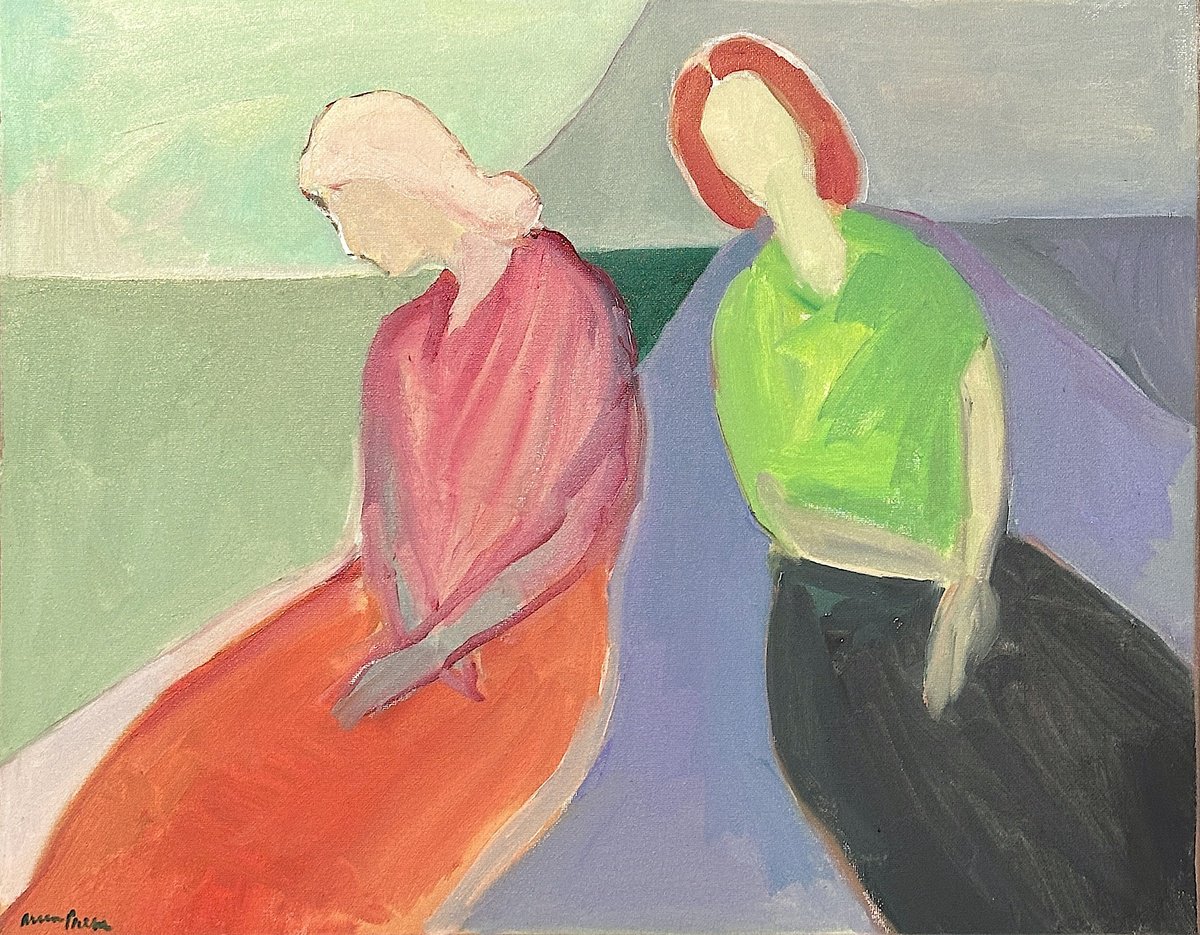 Expressive Abstract Oil Painting By Arun Prem, 20 X 16, Far Mountain, Original Artwork