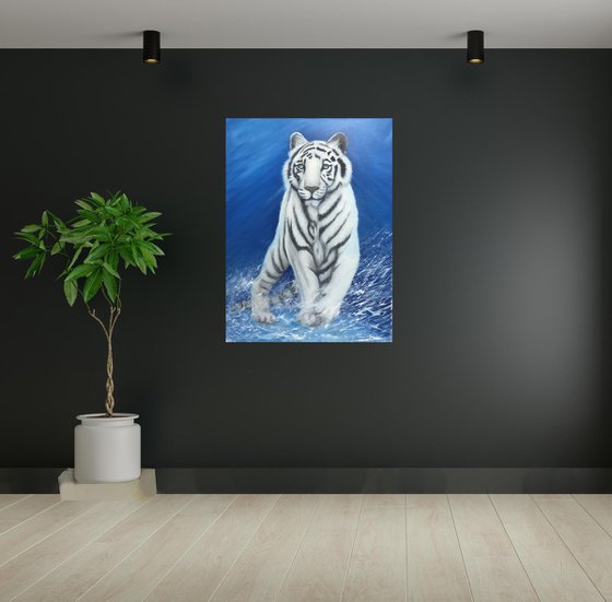 White tiger in Snowstorm