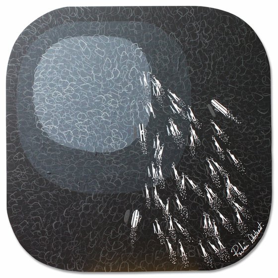 Swimmers 331 in black and grey sea abstract art ready to hang