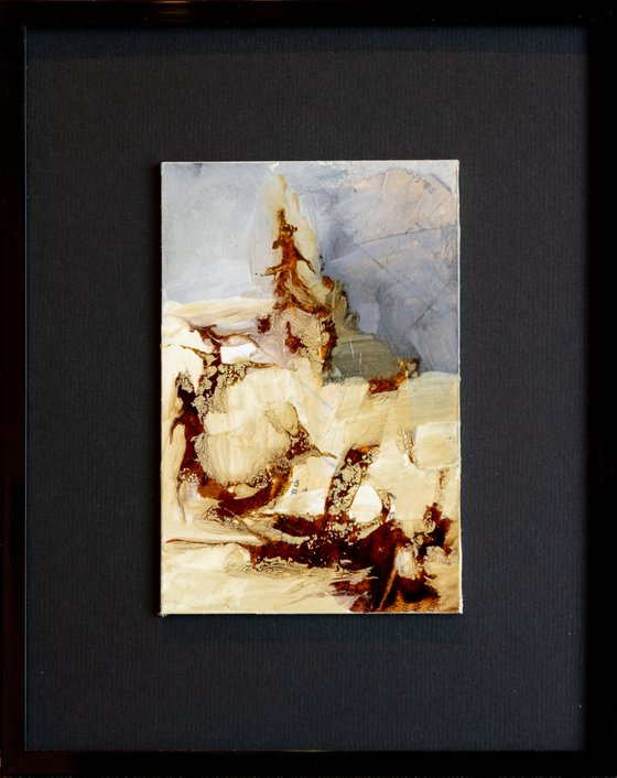 Neiges éternelles 1 - Small abstract landscape painting with mat