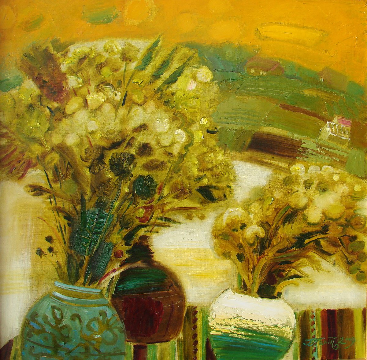 Impressionistic Botanical Oil Painting By Inna Pantelemonova, 28 X 28, Beginning Of September, Original Artwork