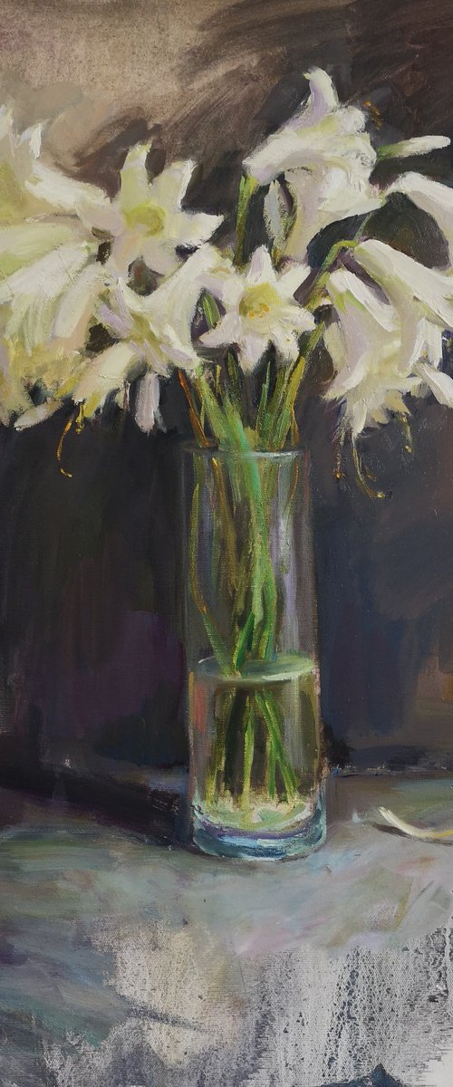 White lilies on a dark by Olga Samar