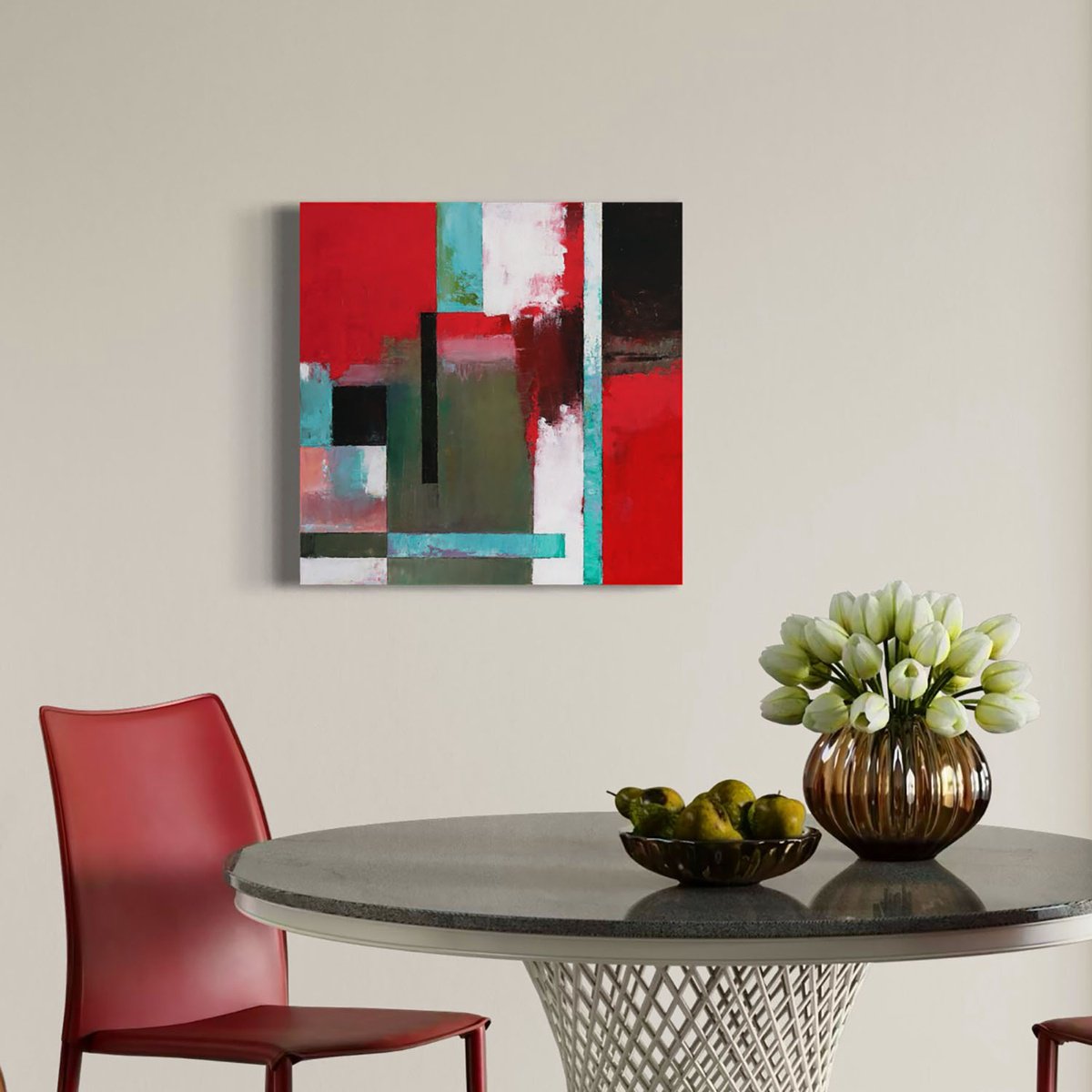 Abstract Oil Painting By Bo Kravchenko, 24 X 24, Linear Abstract #4, Original Artwork