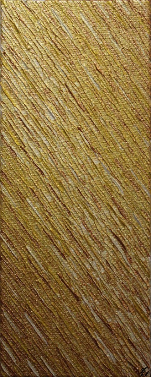 Abstract Acrylic Painting By Jonathan Pradillon, 8 X 20, White Pearl Gold Knife Texture, Original Artwork