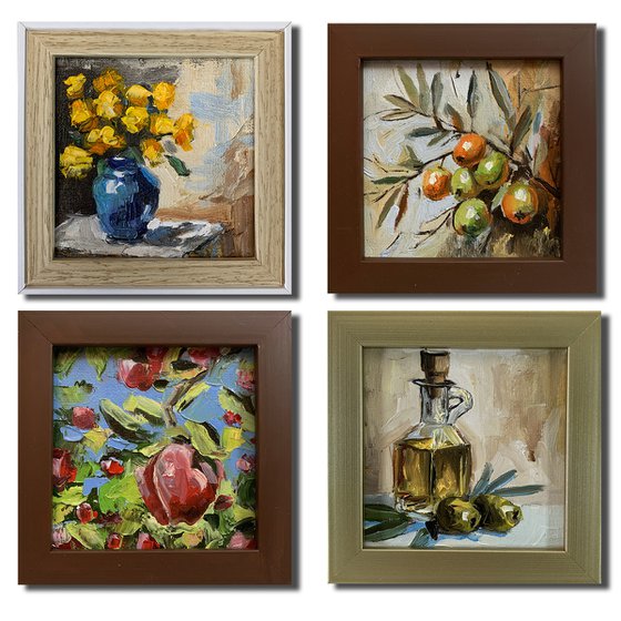 Flowers, olive branch,apple