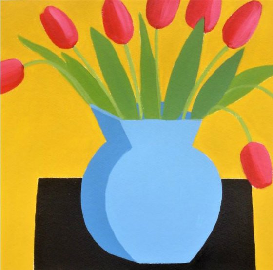 Pink Tulips in a Blue Vase