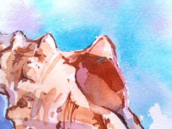 Still life "Summer seashell at the sea" original watercolor painting postcard