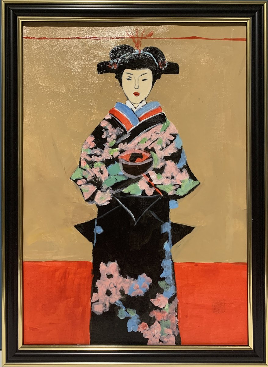 Expressive Portrait Acrylic Painting By Vita Schagen, 9 X 13", Japanese Beauty. Geisha. #19, Original Artwork