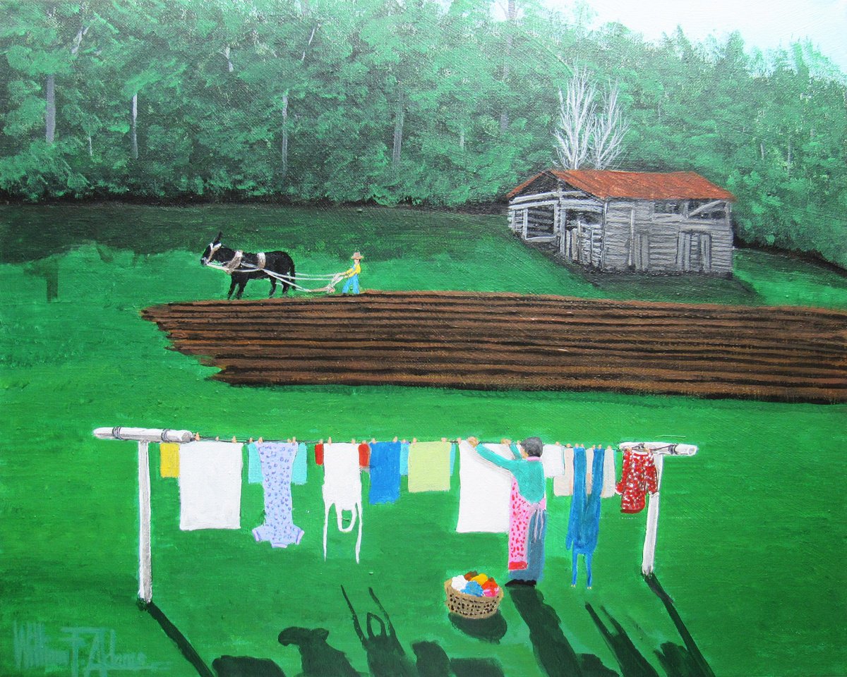 Impressionistic Abstract Acrylic Painting By William F. Adams, 20 X 16", Appalachian Farmland, Original Artwork