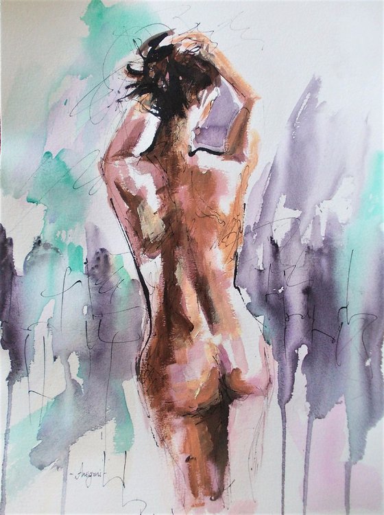 Woman Study - Watercolor Mixed media Painting in Paper