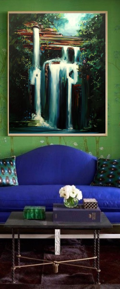 Water-fall in many way- original painting - 100 x 81 cm ( 39' x 32') by Carlo Toma