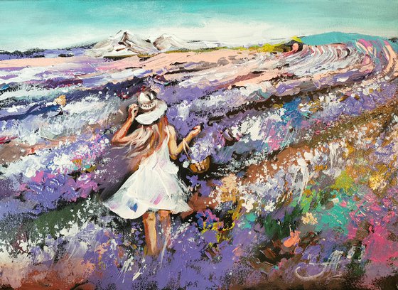 Landscape Painting, Tuscany Painting Lavender Original