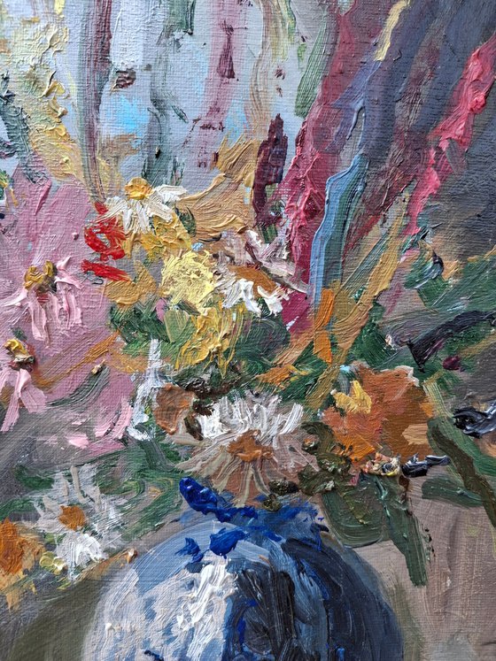 Flowers, fruits and vase