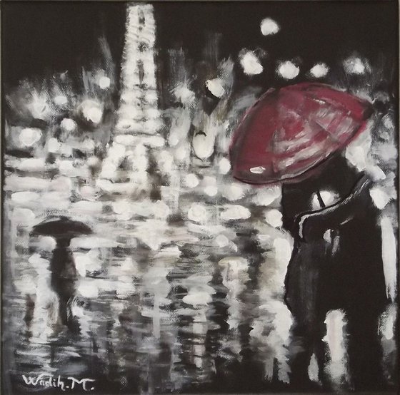 PARIS NIGHT LOVERS - Acrylic Painting - 30X30 cm