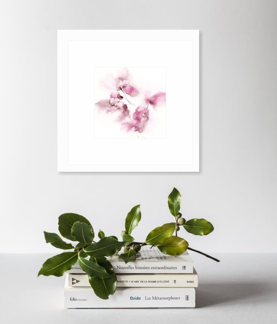 Blush pink flowers, watercolor small floral painting