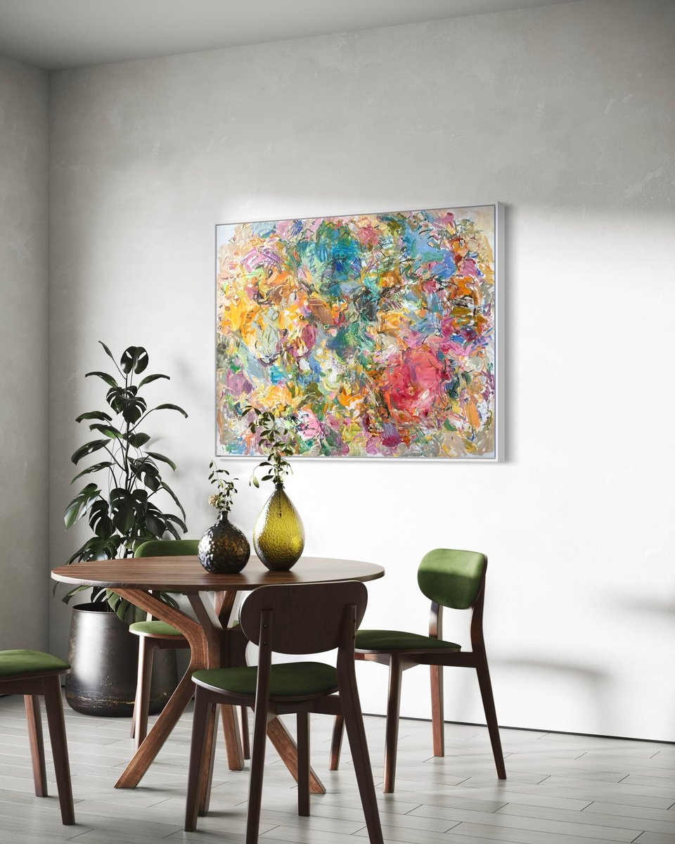 Impressionistic Abstract Oil Painting By Lana Verdi, 45 X 35", The Only Rose, Original Artwork