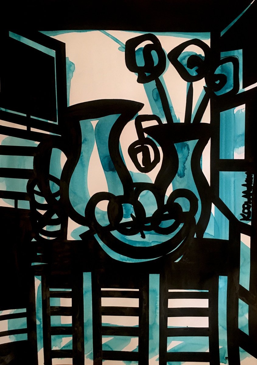 Illustrative Acrylic Painting , Still Life In Blue By Koola Adams, 17 X 23, Artwork For Sale On Artfinder