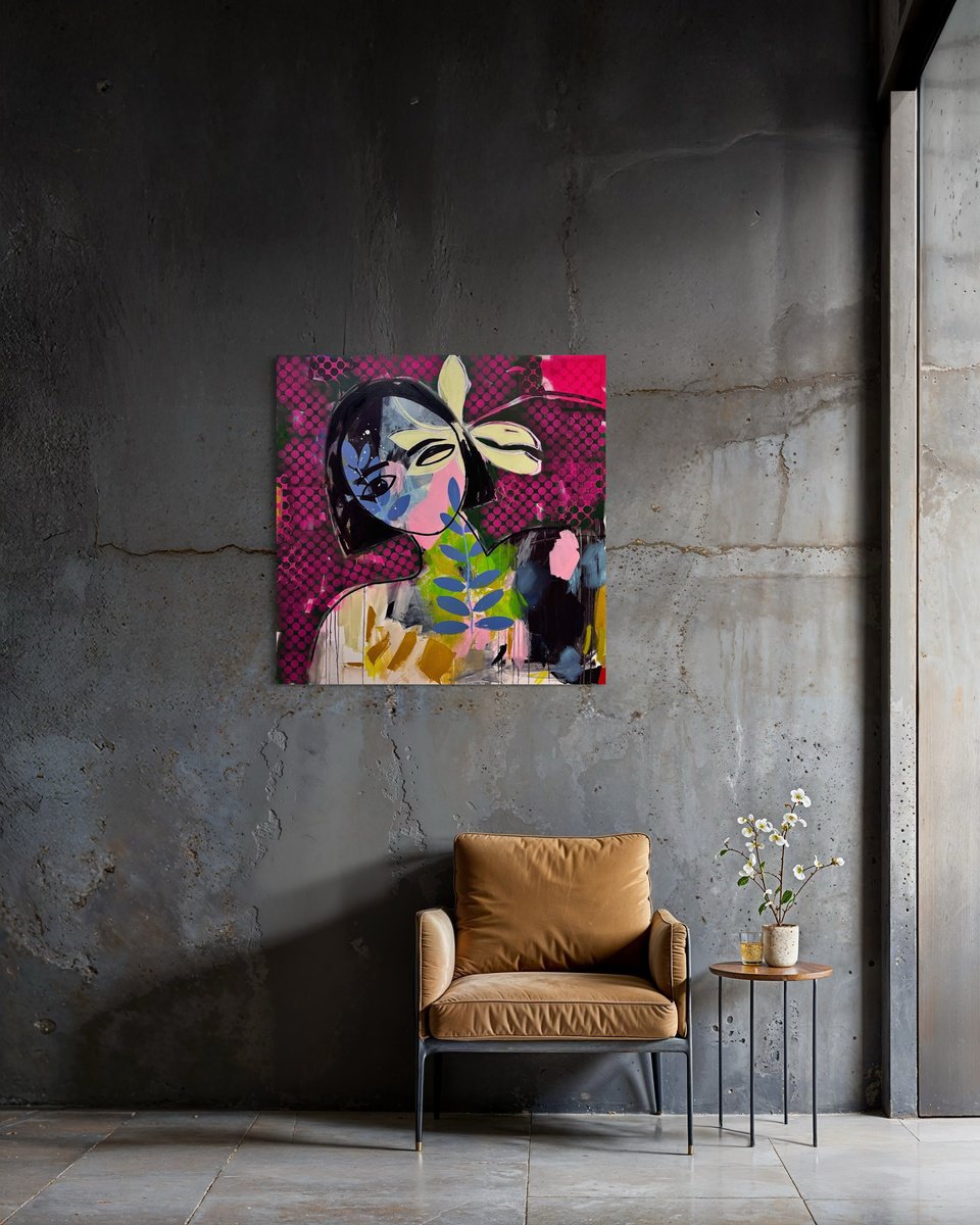 Abstract Acrylic Painting By Tanya Lytko, 39 X 39", - Sad Girl - ?, Original Artwork