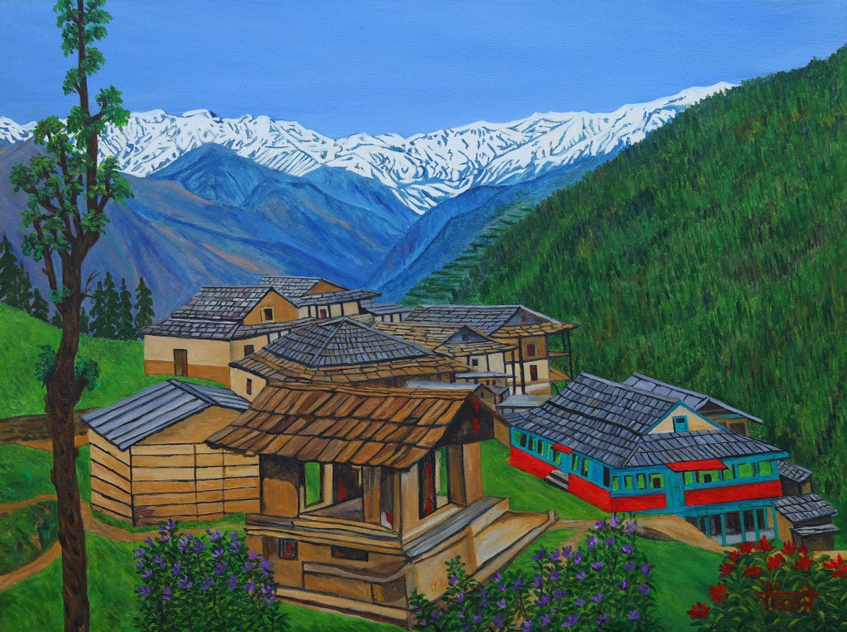 Impressionistic Landscape Oil Painting By Ajay Harit, 32 X 24, Jibhi Himachal Pradesh, Original Artwork