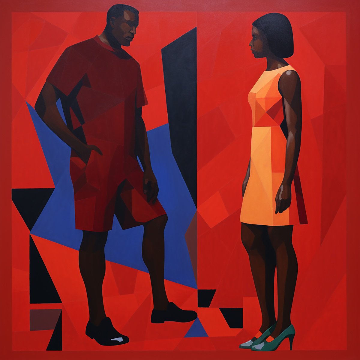 Impressionistic Portrait Acrylic Painting By Kosta Morr, 39 X 39", Two V, Original Artwork