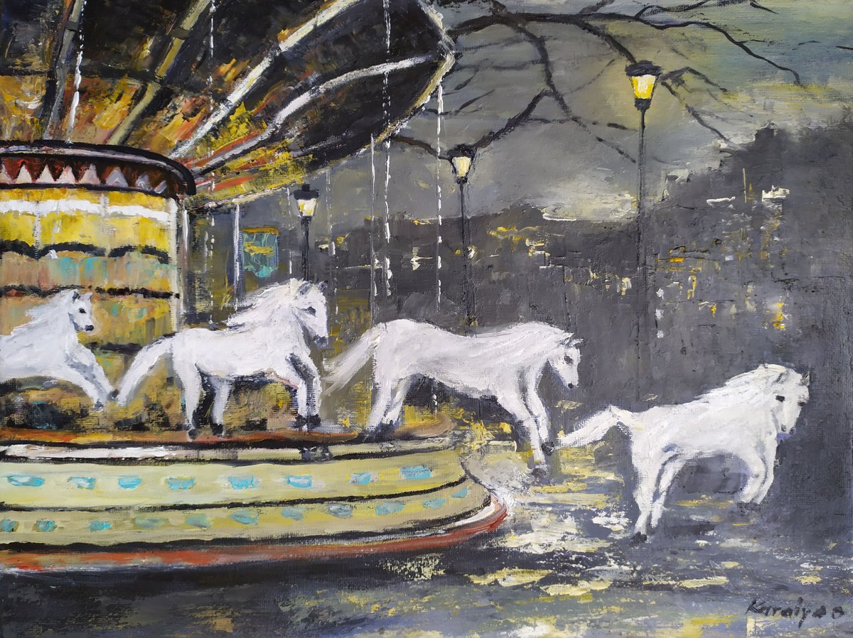 Impressionistic Animal Oil Painting By Maria Karalyos, 16 X 12", Halloween Night, Original Artwork