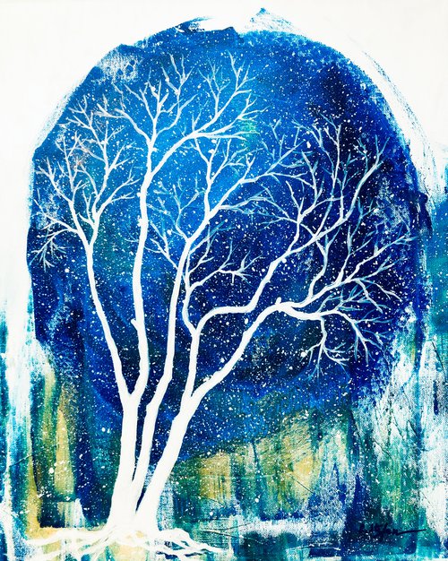 Winter night with tree by Cristina Stefan