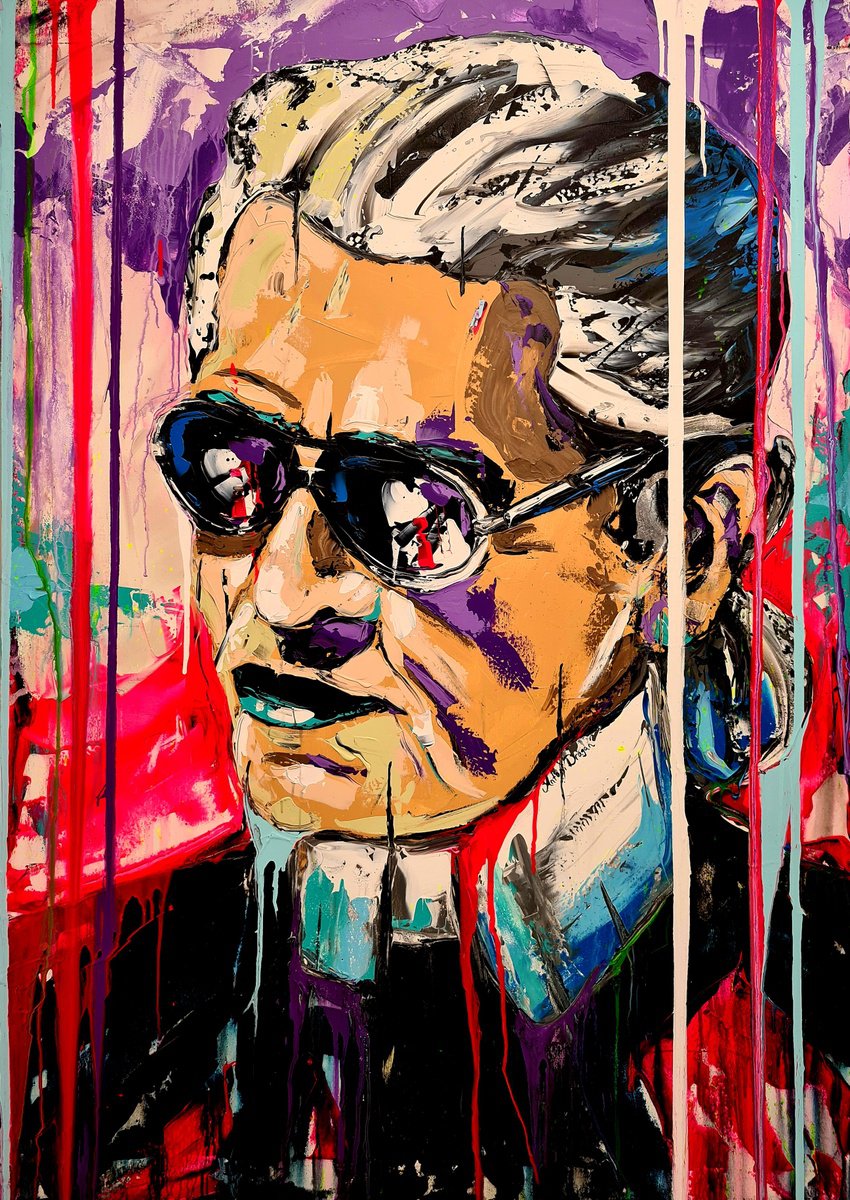 Urban And Pop Portrait Acrylic Painting By Antoni Dragan, 48 X 68, Karl Lagerfeld ????, Original Artwork