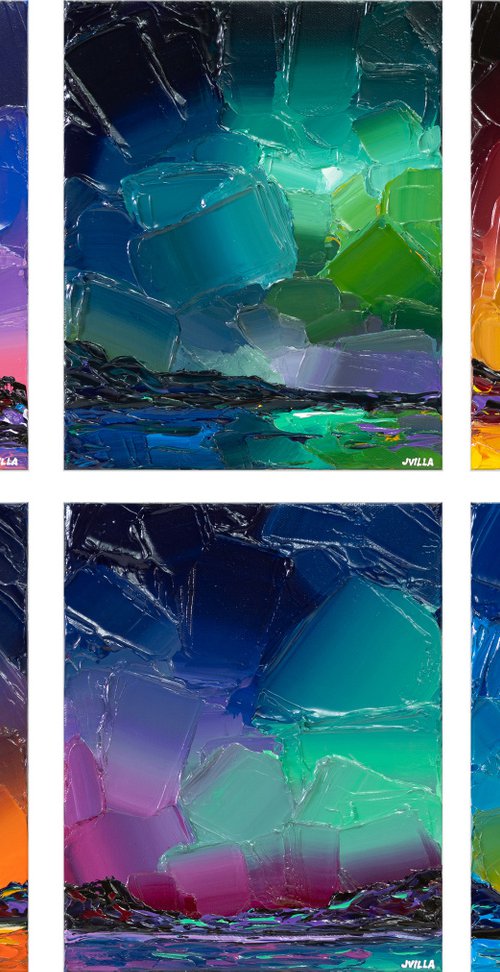 Iridescent Night Skies - Set of 6 Original Paintings by Joseph Villanueva